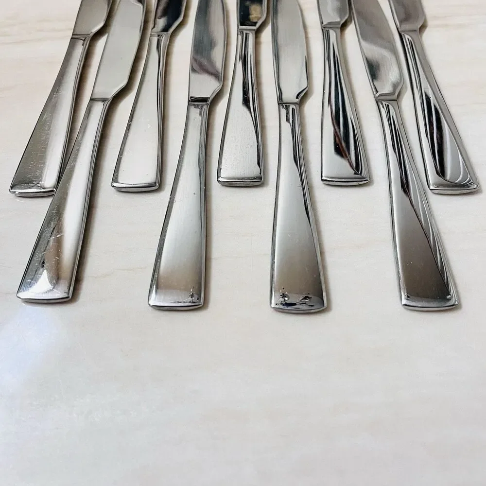 9pc ONEIDA OHS497 Dinner Knife 9 1/2” Stainless Ridged Heel Flat Tip Glossy